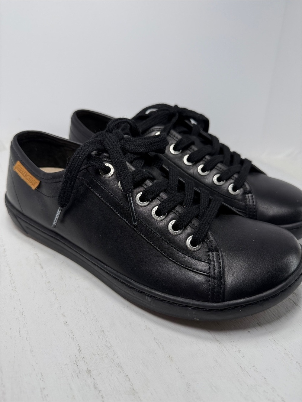 Birkenstock Black Leather Lace-Up Sneakers Size 37